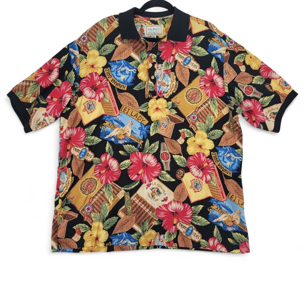 Vintage Hawaiian Shirt XL USA Tropical Floral Cigar Aloha Camp‎ Style Retro USA